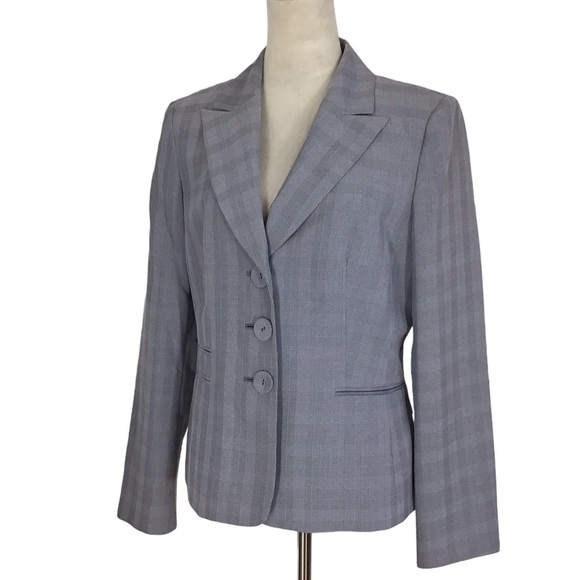 Evan Picone Blue Gray Plaid Blazer Size 10 - Picture 2 of 7